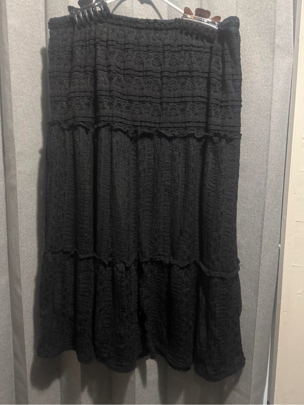 Celebrity Pink Black Tiered Lace-Textured Maxi Skirt